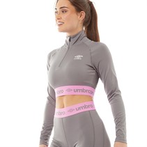 Umbro Womens Active 1/4 Zip Cropped Top Grey/Pink