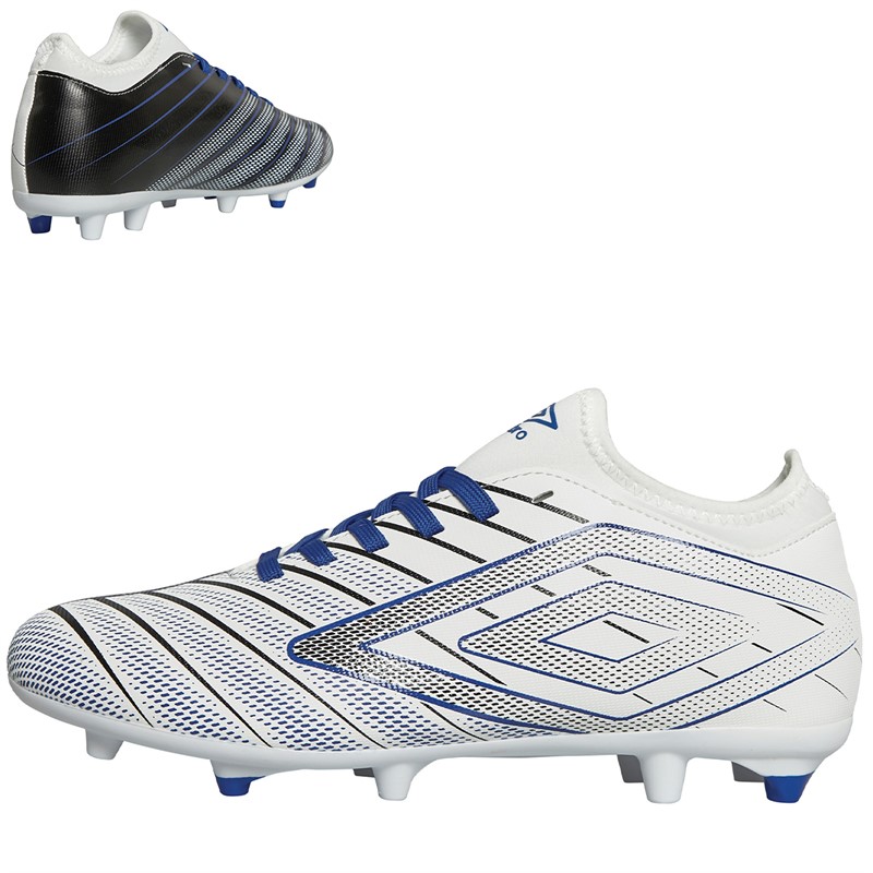 Umbro Junior Velocita Elixir 1.0 FG Firm Ground Football Boots White/Black/Royal Blue