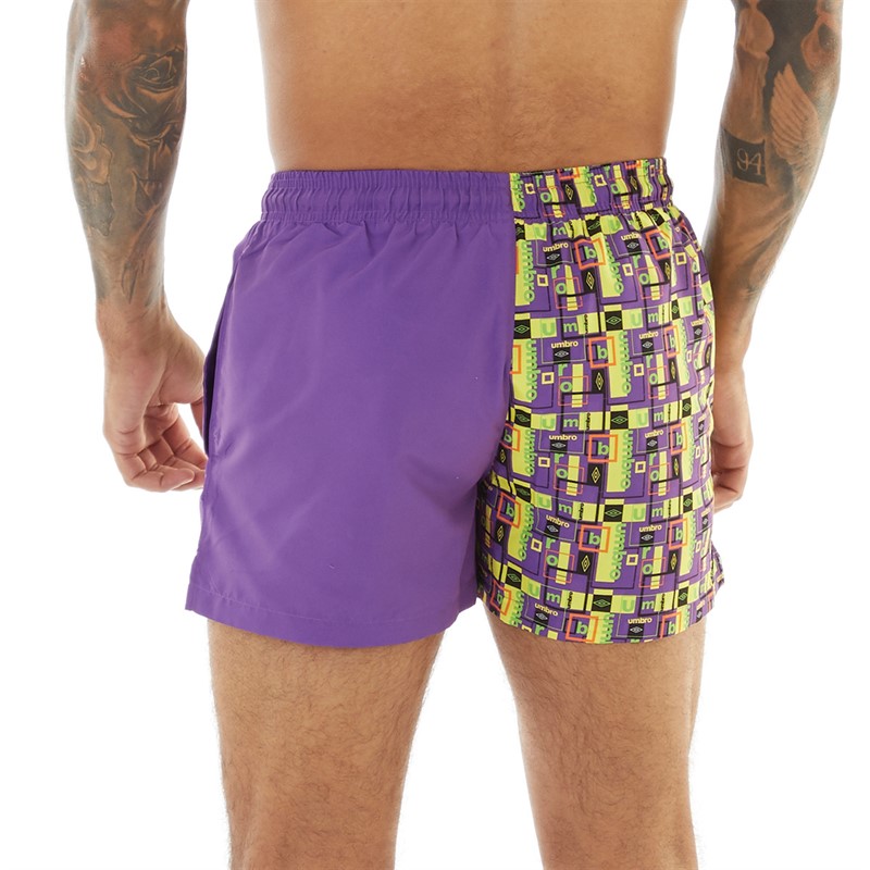 Umbro Mens Sides Swim Shorts Purple/Yellow/Green