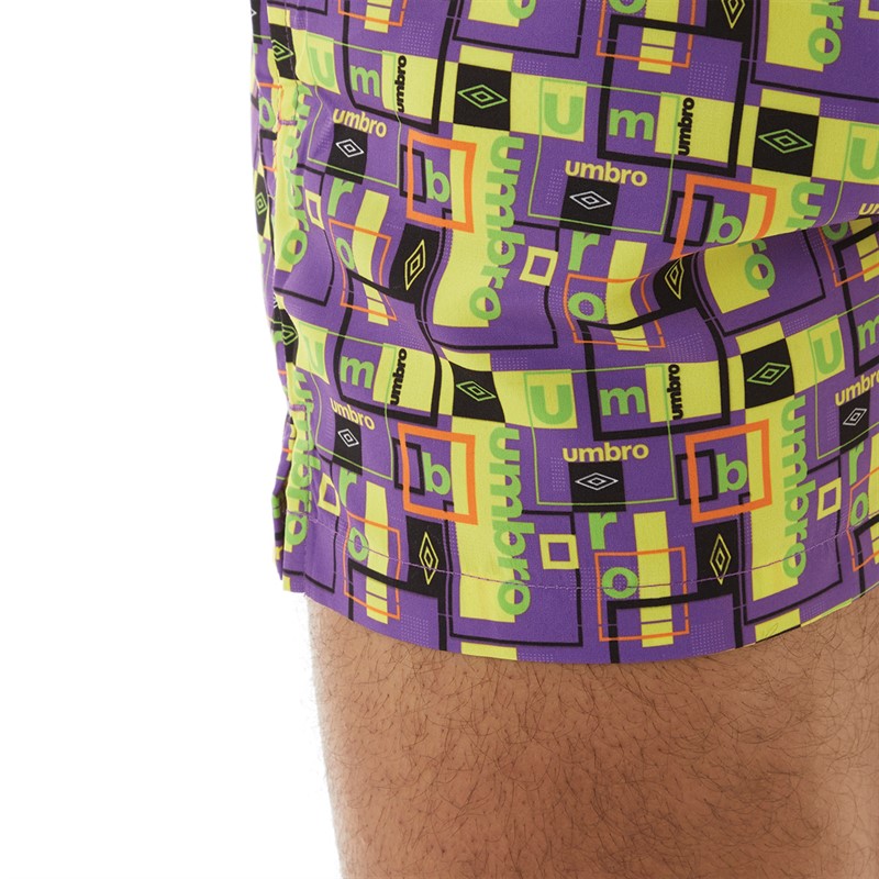 Umbro Mens Sides Swim Shorts Purple/Yellow/Green