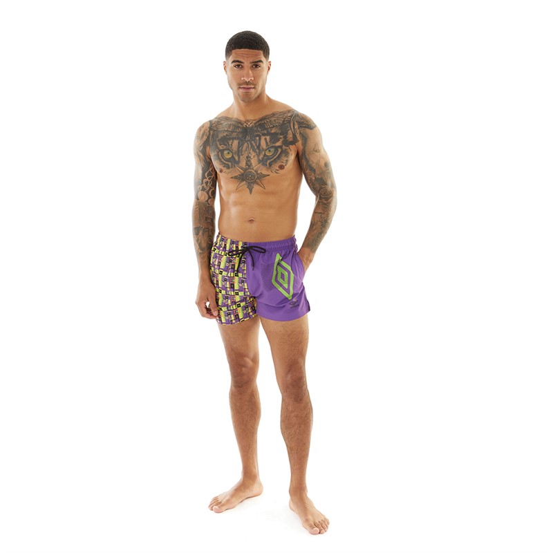 Umbro Mens Sides Swim Shorts Purple/Yellow/Green