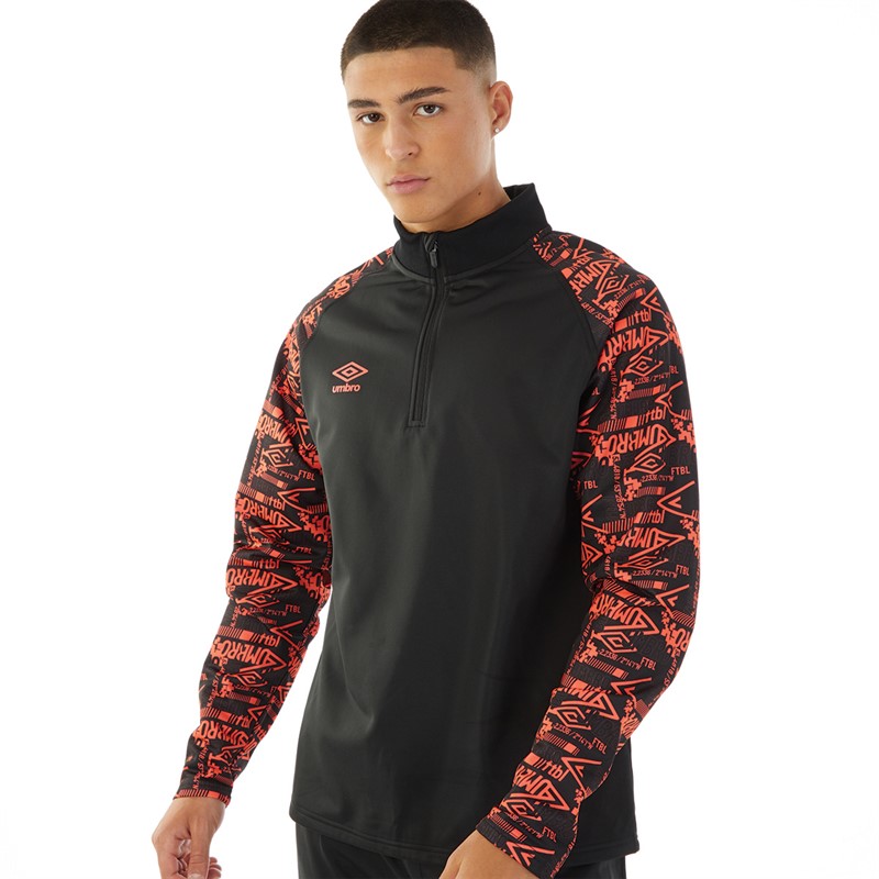 Umbro Sweat-Shirt Homme Alliance Graphic Training 1/4 Zip Noir/Corail