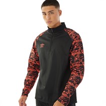 Umbro Mens Alliance Graphic Training 1/4 Zip Top Black/Fiery Coral