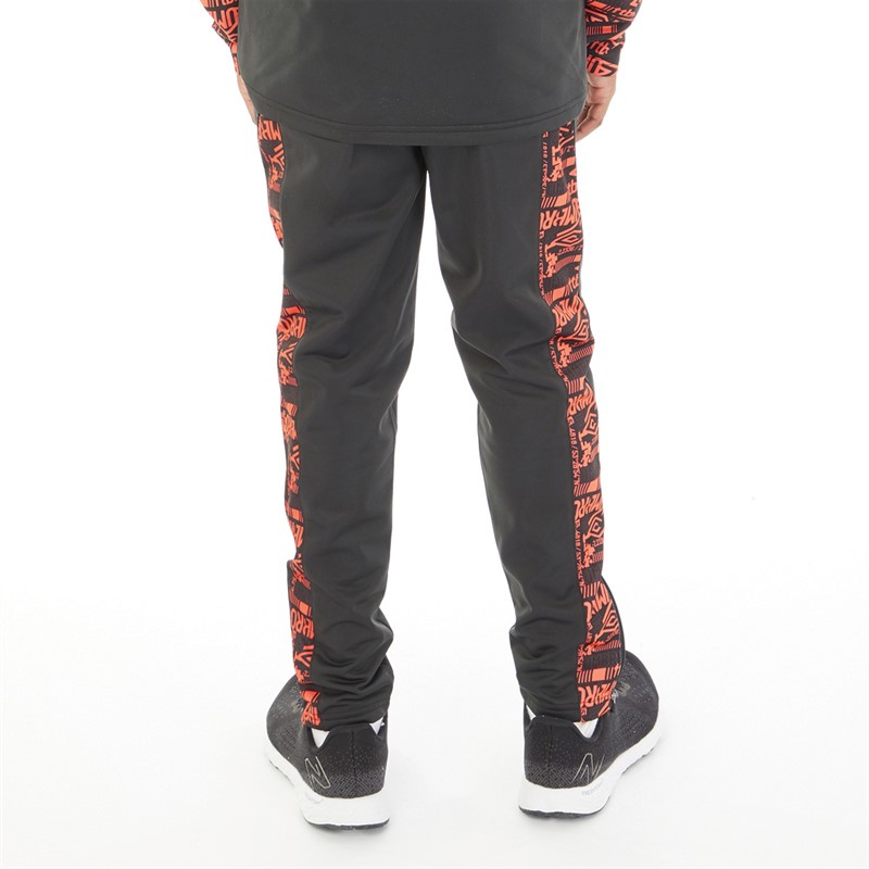 Umbro Junior Boys Alliance Graphic Training Poly Track Pants Black/Fiery Coral