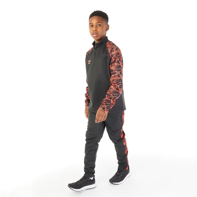 Umbro Junior Boys Alliance Graphic Training Poly Track Pants Black/Fiery Coral