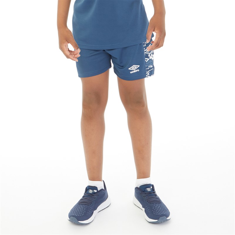 Umbro Junior Boys Alliance Graphic Training Shorts Poseidon/Brilliant White