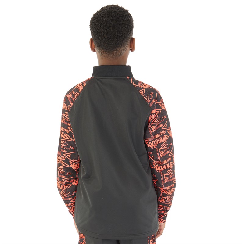 Umbro Junior Boys Alliance Graphic Training 1/4 Zip Top Black/Fiery Coral