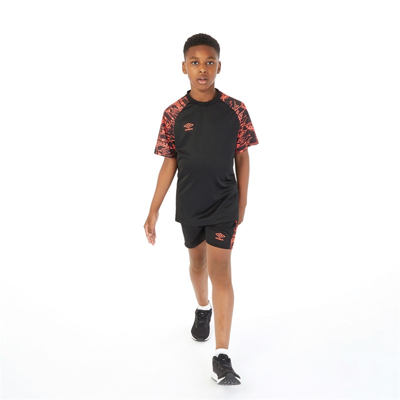 Umbro Maillot d'entraînement graphique Alliance Garçon Juniors Noir/Corail flamboyant