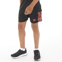 Umbro Junior Boys Alliance Graphic Training Shorts Black/Fiery Coral