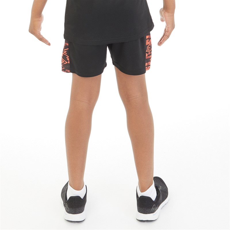 Umbro Junior Boys Alliance Graphic Training Shorts Black/Fiery Coral