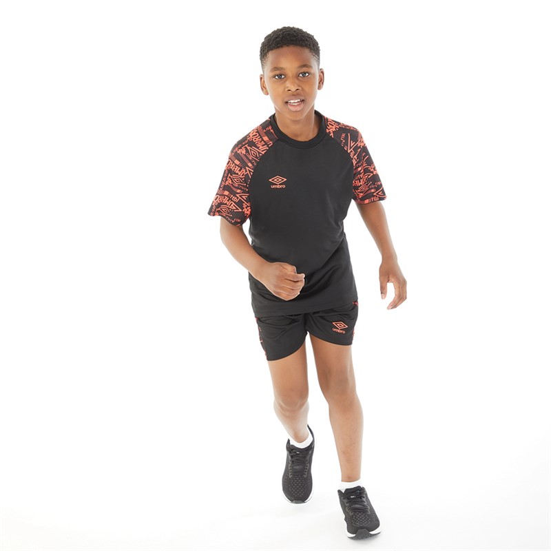 Umbro Junior Boys Alliance Graphic Training Shorts Black/Fiery Coral