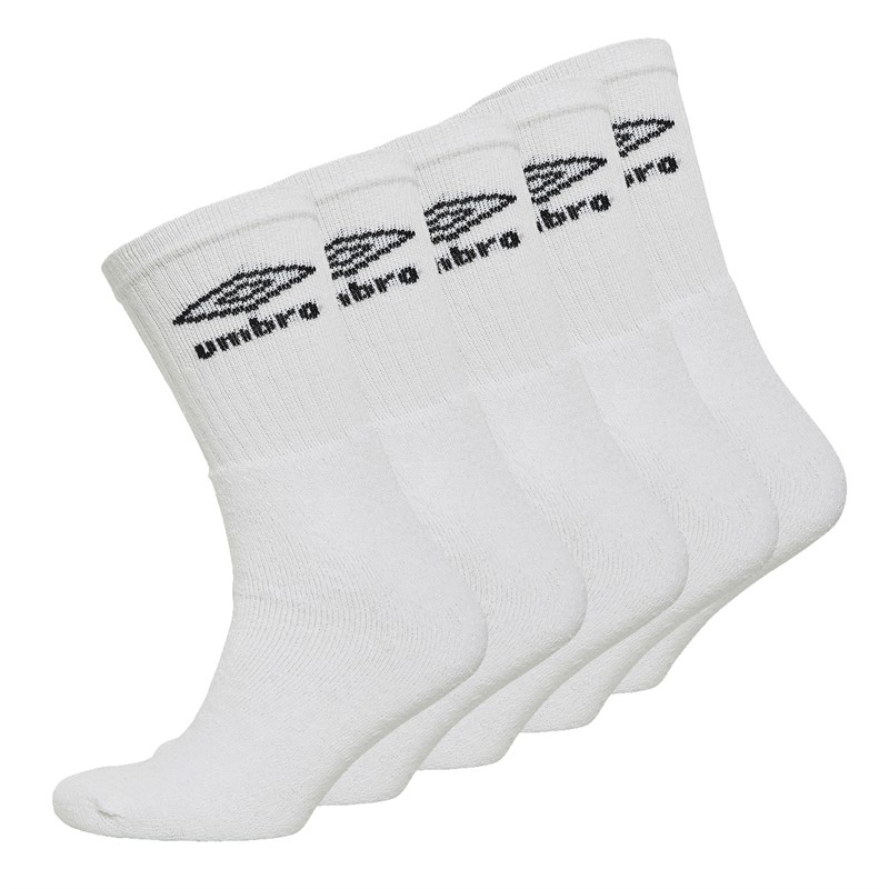 Umbro Mens Five Pack Crew Socks White