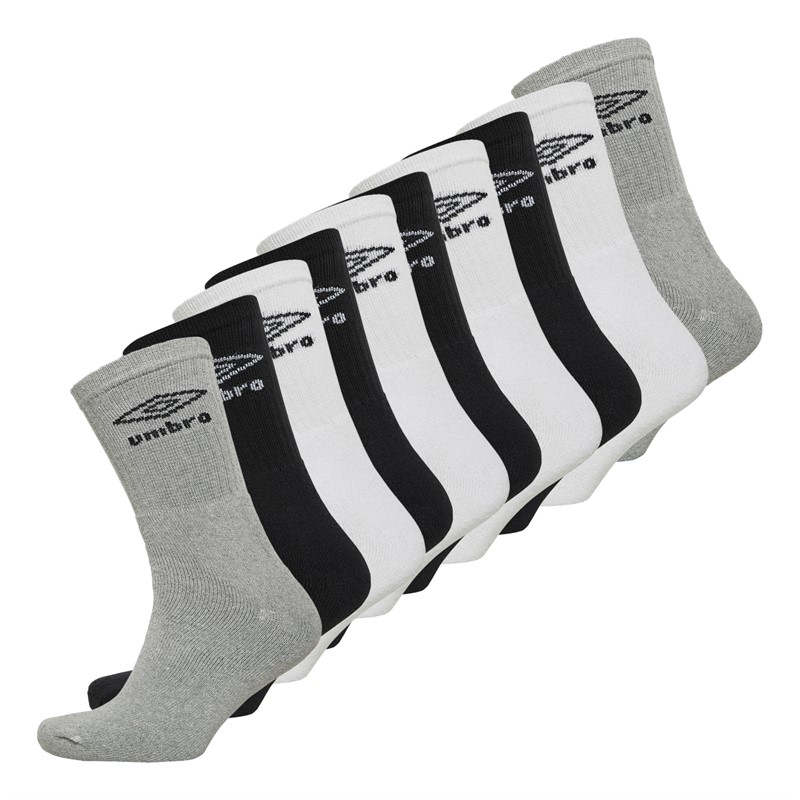 Umbro Mens Ten Pack Crew Socks Black/White/Grey