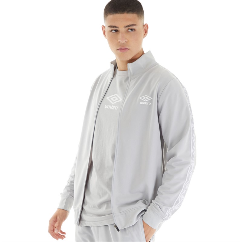 Umbro Veste zippée en tricot côtelé Active Style homme, gris/blanc