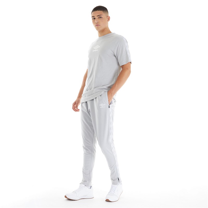 Umbro Pantalon de jogging homme, style actif, bandes contrastées, gris/blanc