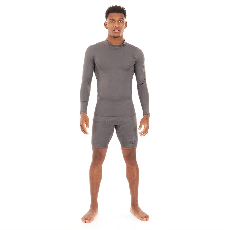 Umbro Mens Compression Long Sleeve Mock Grey