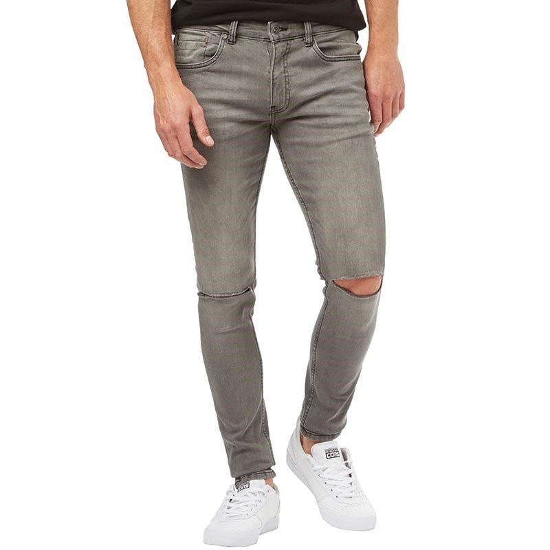 Ringspun Mens Apollo Super Skinny Fit Jeans With Rips Grey Ringspun Mens Apollo Super Skinny Fit Jeans With Rips Grey