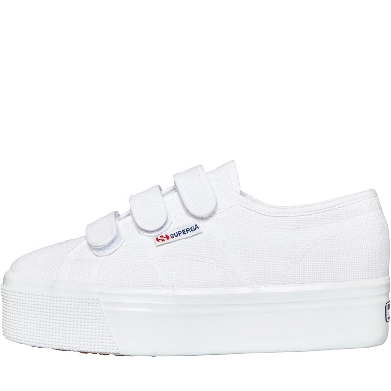 Superga Womens 2790 Cotw 3 Strap Platform Canvas Pumps White/Shiny White