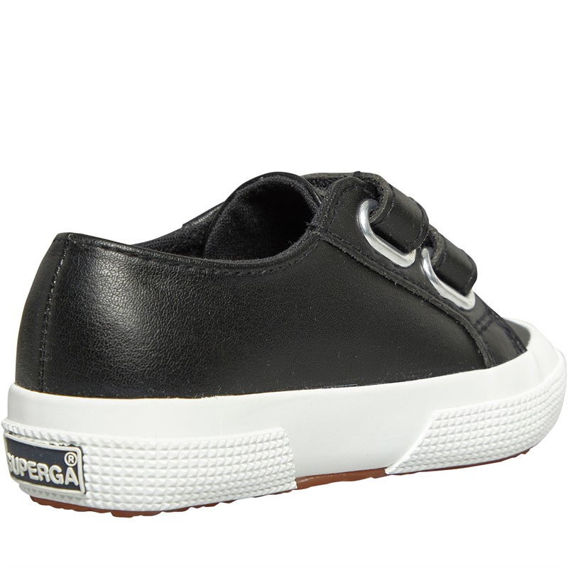 Superga Girls 2750 Straps Vegan Faux Leather Trainers Black/White