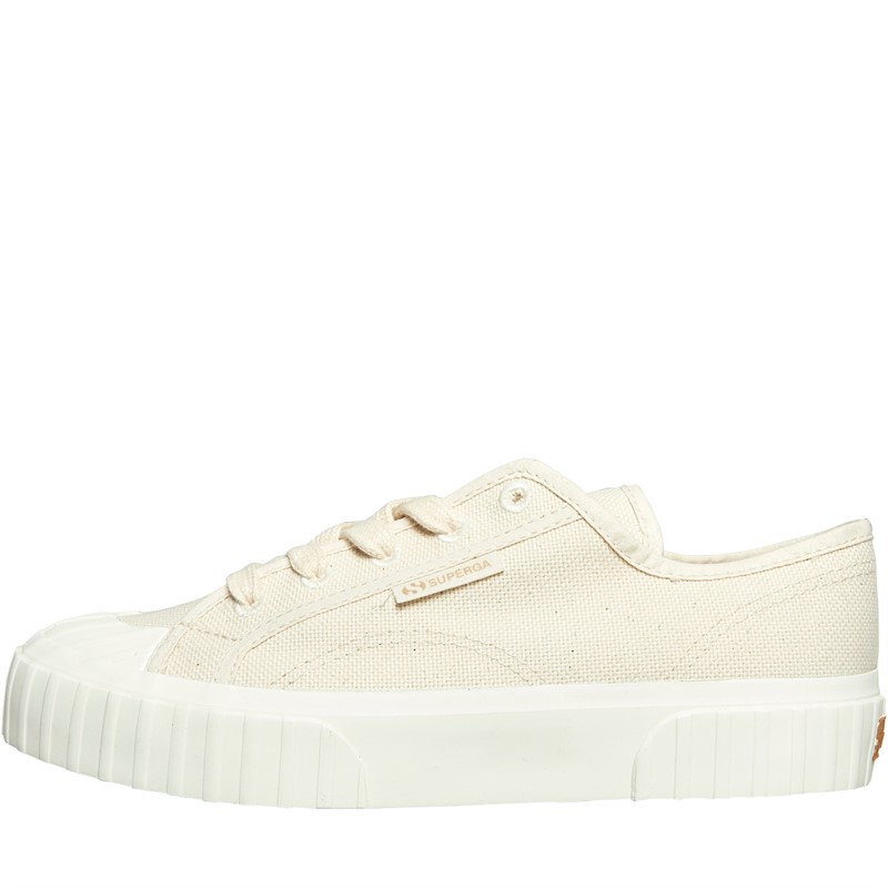 Buy Superga Womens 2630 Stripe Organic Canvas Trainers Beige Raw