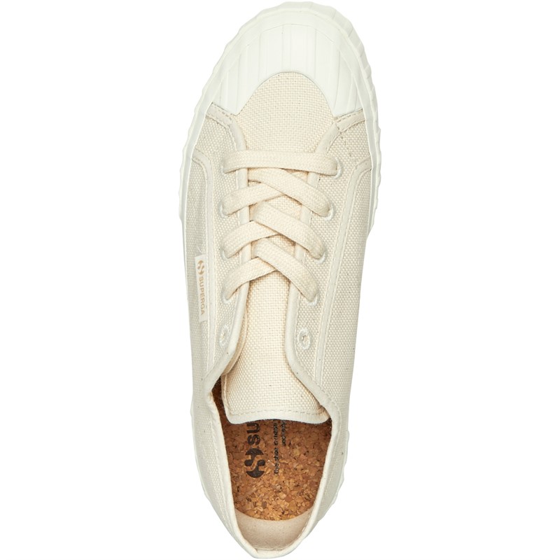 Superga Womens 2630 Stripe Organic Canvas Trainers Beige Raw