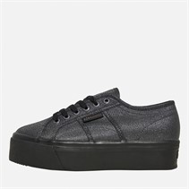 Superga Womens 2790 Lame Platform Trainers Total Black Hematite