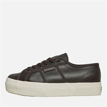 Superga Womens 2740 Platform Tumble Leather Trainers Black Bristol/Avorio