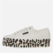 Superga Womens 2790 Leopard Print Sole Canvas Trainers White Avorio/Light Beige Leopard