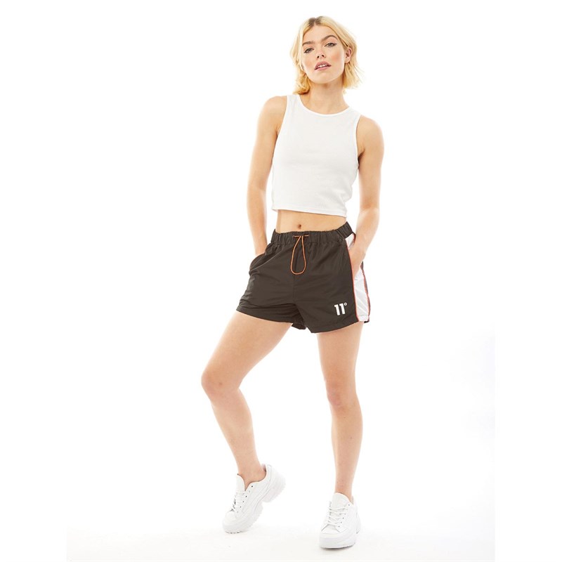 11 Degrees Womens Panel Shell Shorts Black/White/Vermillion Orange