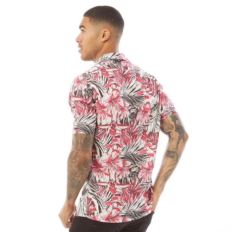 11 Degrees Mens Short Sleeve Resort Shirt Black Leaf