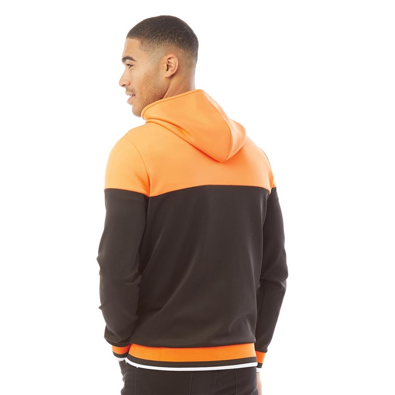 11 Degrees Mens Ribbed Full Zip Poly Hooded Track Top Black/Blaze Orange
