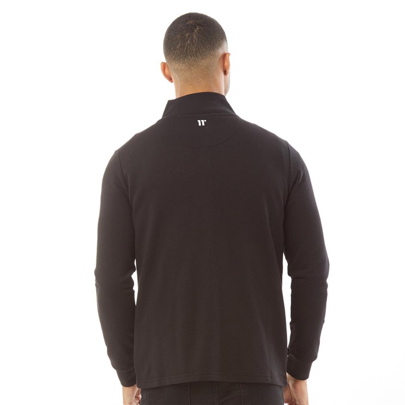 11 Degrees Mens Cut And Sew Rib Panel Full Zip Funnel Neck Sweatshirt Black/Red/White