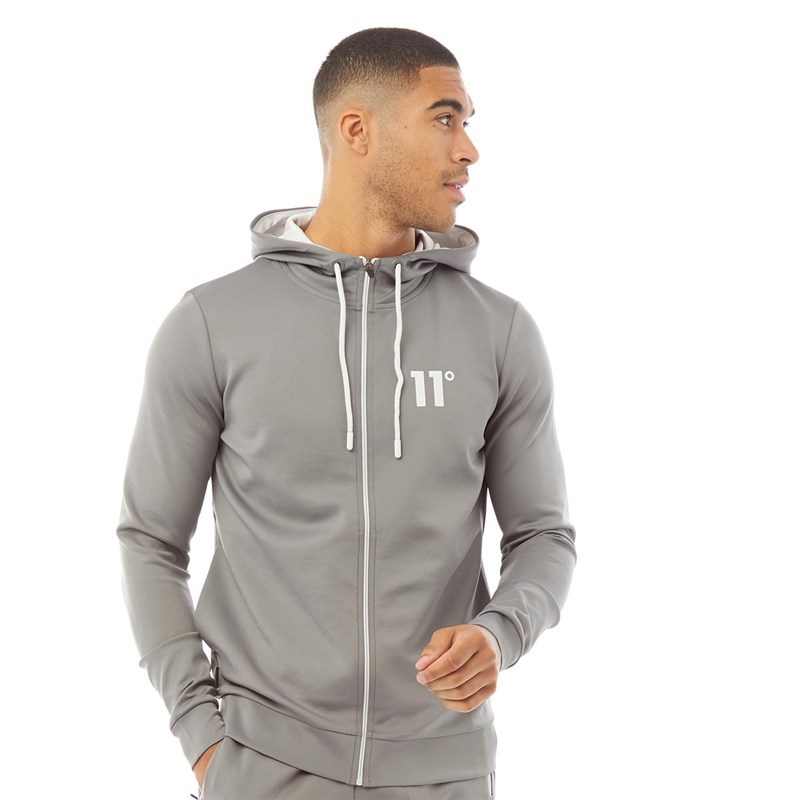 Buy 11 Degrees Mens Contrast Trim Poly Hooded Track Top Charcoal/Vapour