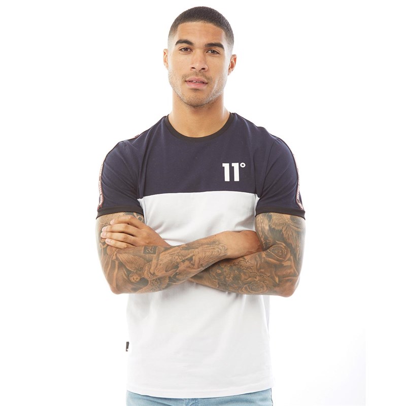 11 Degrees Mens Cut And Sew T-Shirt White/Navy/Black