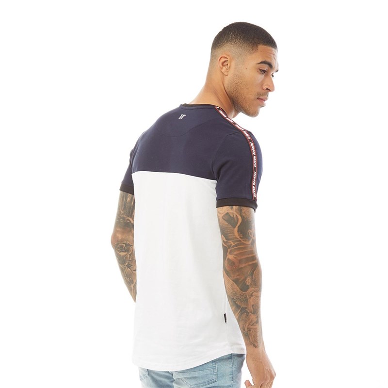 11 Degrees Mens Cut And Sew T-Shirt White/Navy/Black
