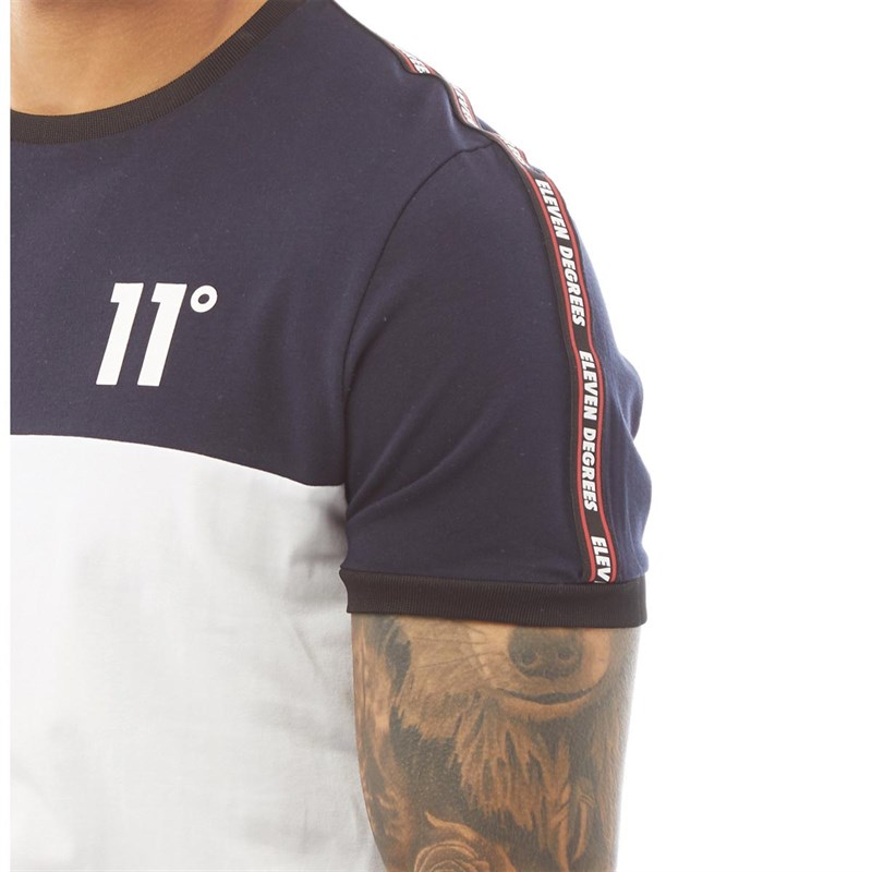 11 Degrees Mens Cut And Sew T-Shirt White/Navy/Black