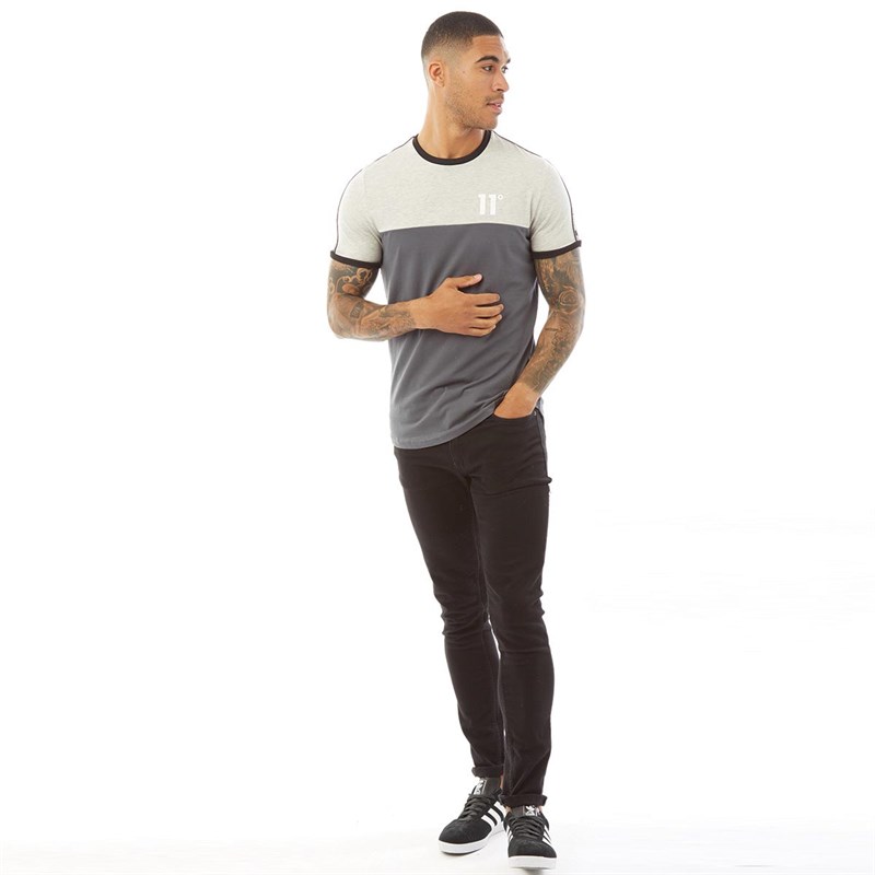 11 Degrees Mens Cut And Sew T-Shirt Anthracite/Tornado Marl/Black