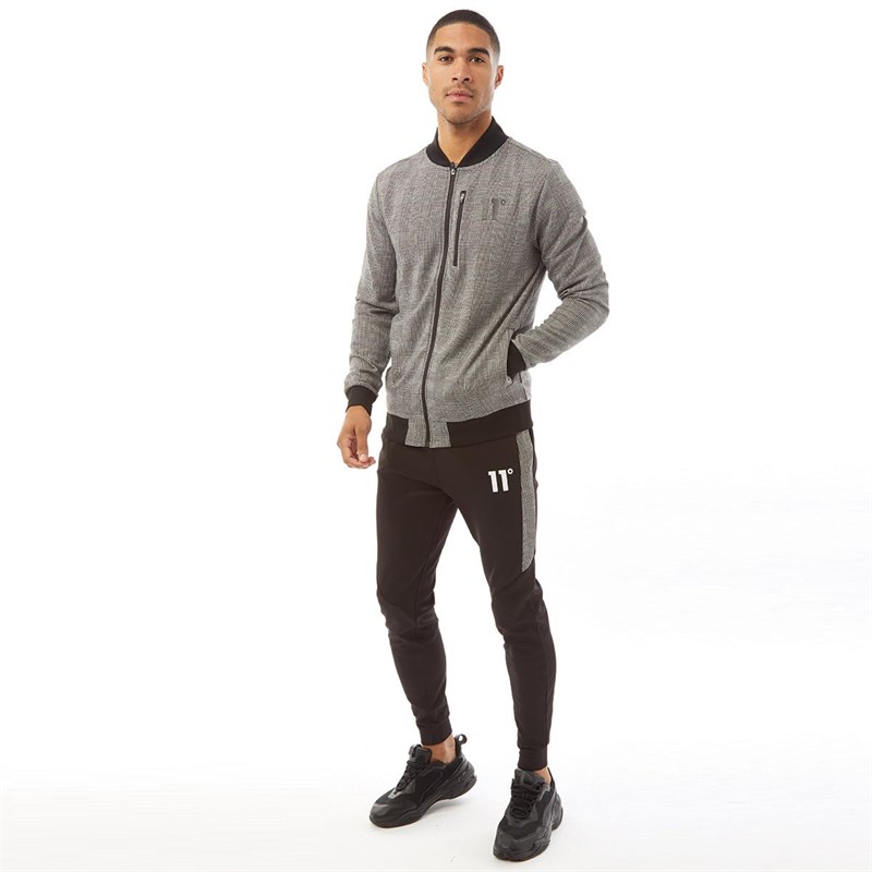11 Degrees Mens Cut And Sew Prince Of Wales Poly Track Pants Black/White