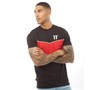 11 Degrees Mens Colour Block Piped T-Shirt Black/Goji Berry Red/White