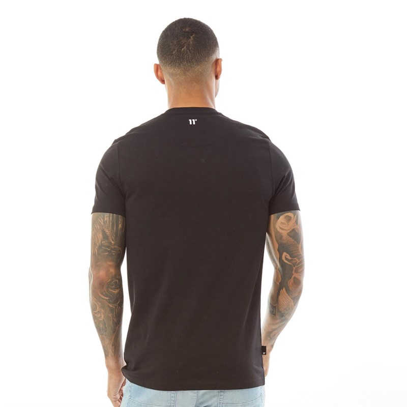 11 Degrees Mens Colour Block Piped T-Shirt Black/Goji Berry Red/White