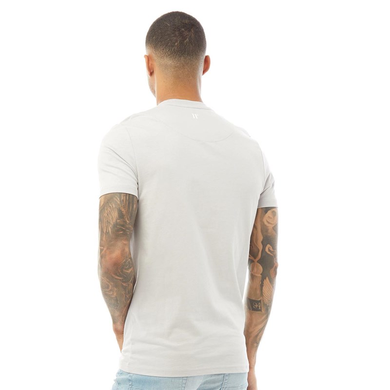 11 Degrees Mens Colour Block Piped T-Shirt Vapour Grey/Peach Blush/White