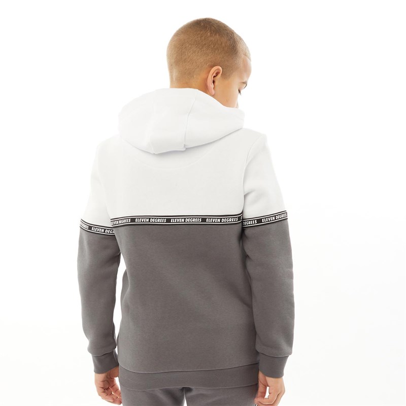 11 Degrees Boys Cut And Sew Quarter Zip Pull Over Hoodie Steel/White