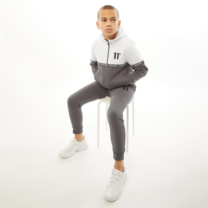11 Degrees Boys Cut And Sew Quarter Zip Pull Over Hoodie Steel/White