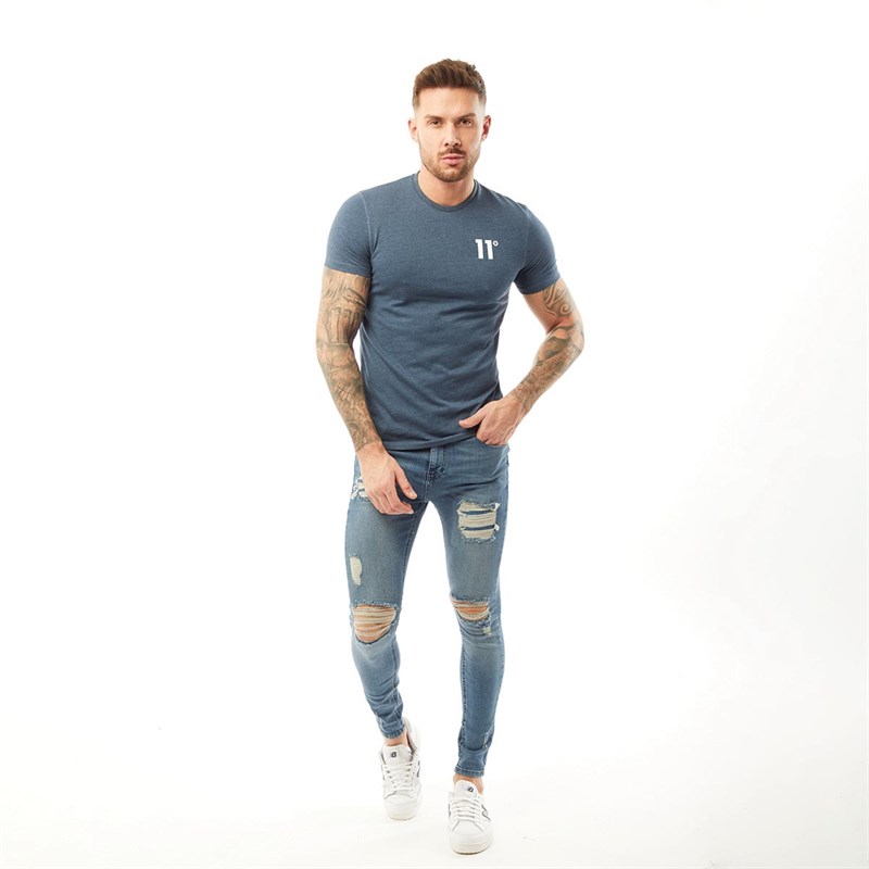 11 Degrees Mens Core T-Shirt Navy Marl