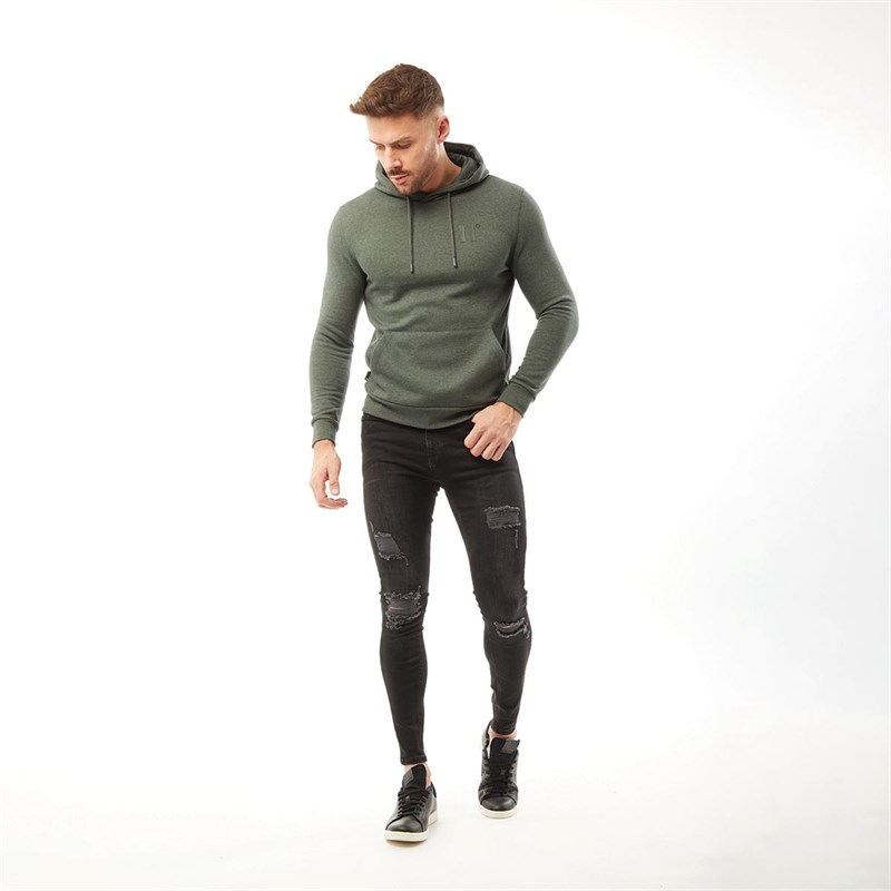 11 Degrees Mens Core Pullover Hoodie Khaki/Black Marl