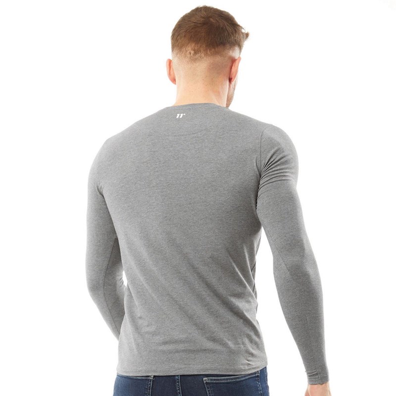 11 Degrees Mens Core Long Sleeve Muscle Fit T-Shirt Charcoal