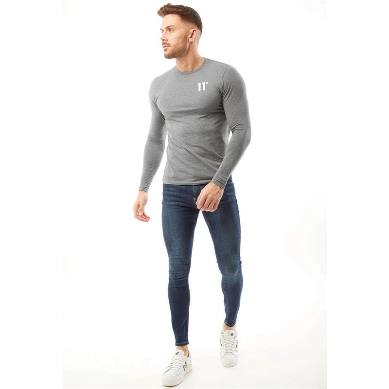 11 Degrees Mens Core Long Sleeve Muscle Fit T-Shirt Charcoal