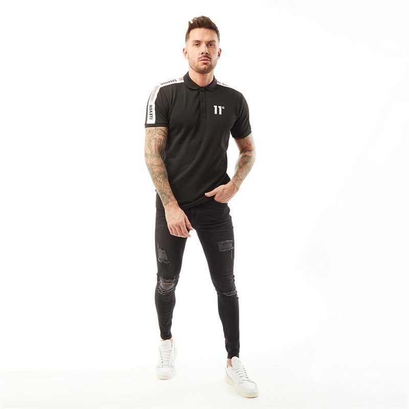 11 Degrees Mens Taped Polo Black