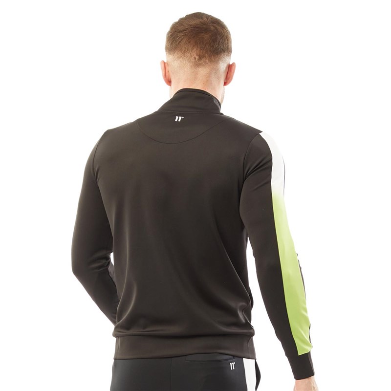 11 Degrees Mens Dot Fade Panelled Poly Track Top Black/Lime Green/White