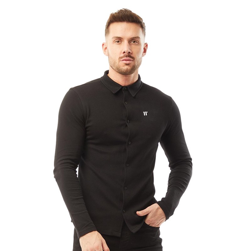 11 Degrees Męskie Koszule z D?ugim R?kawem Czarny